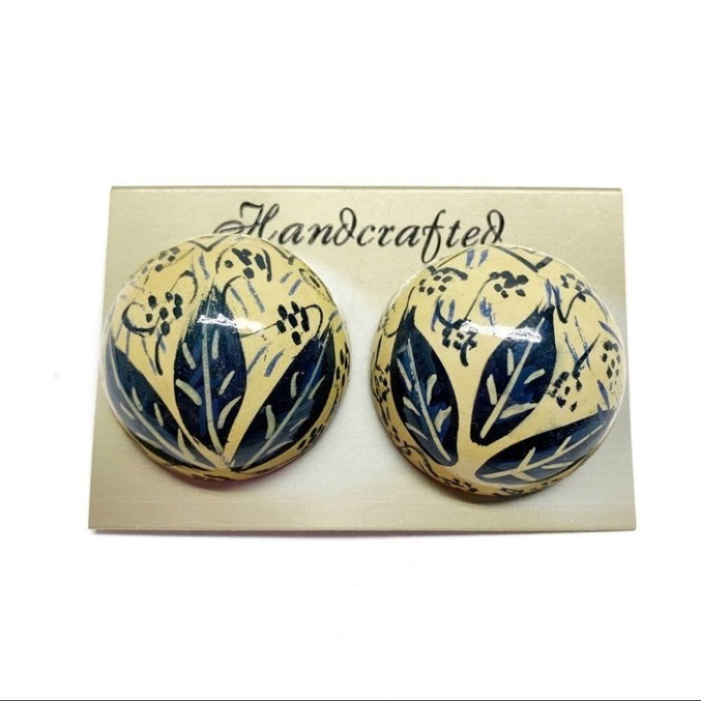 •- Vintage Earrings Wooden Bubble Leaf Z45